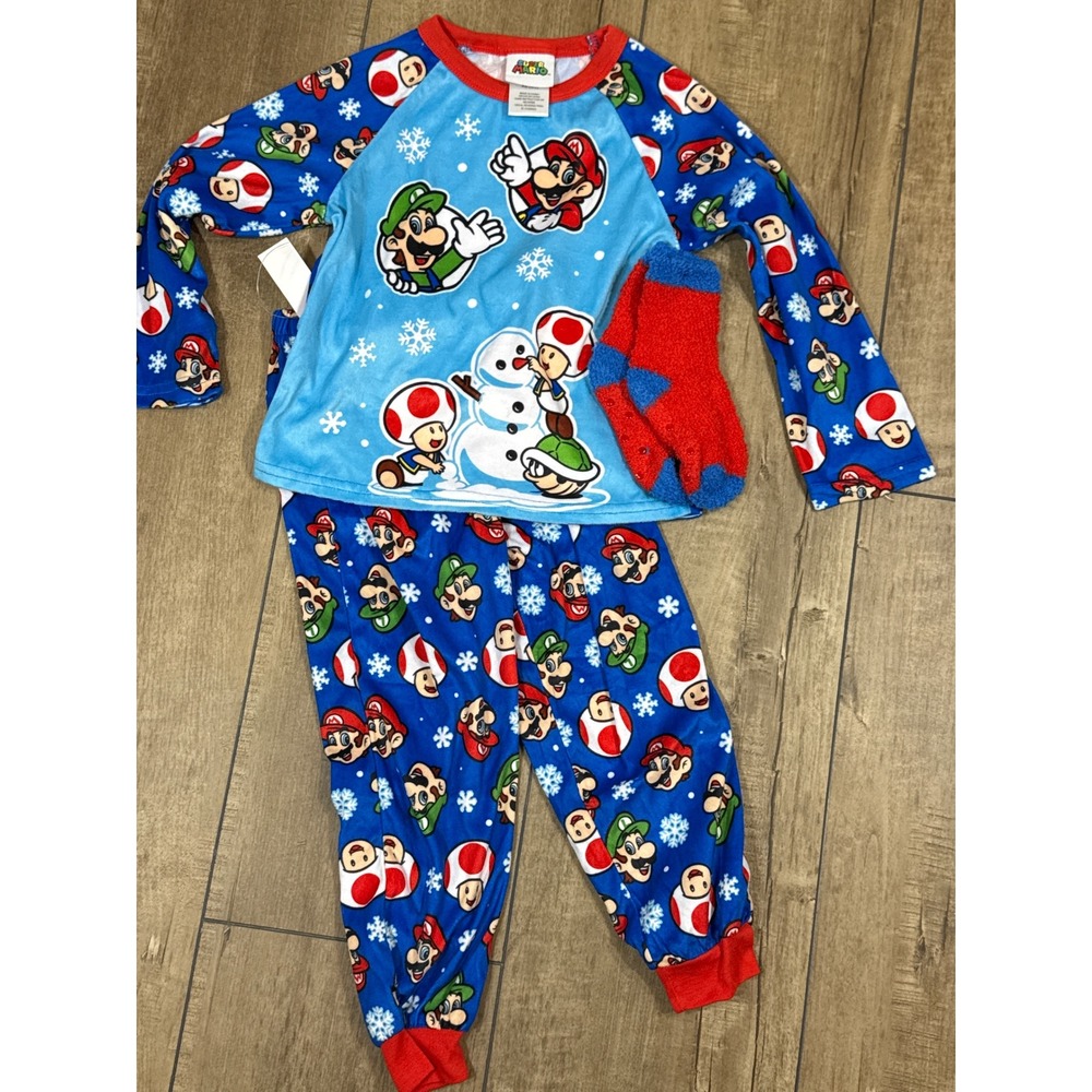 Kids‎ Nintendo Super Mario Winter Pajamas Set Long Sleeve Pants Size XS 4/5